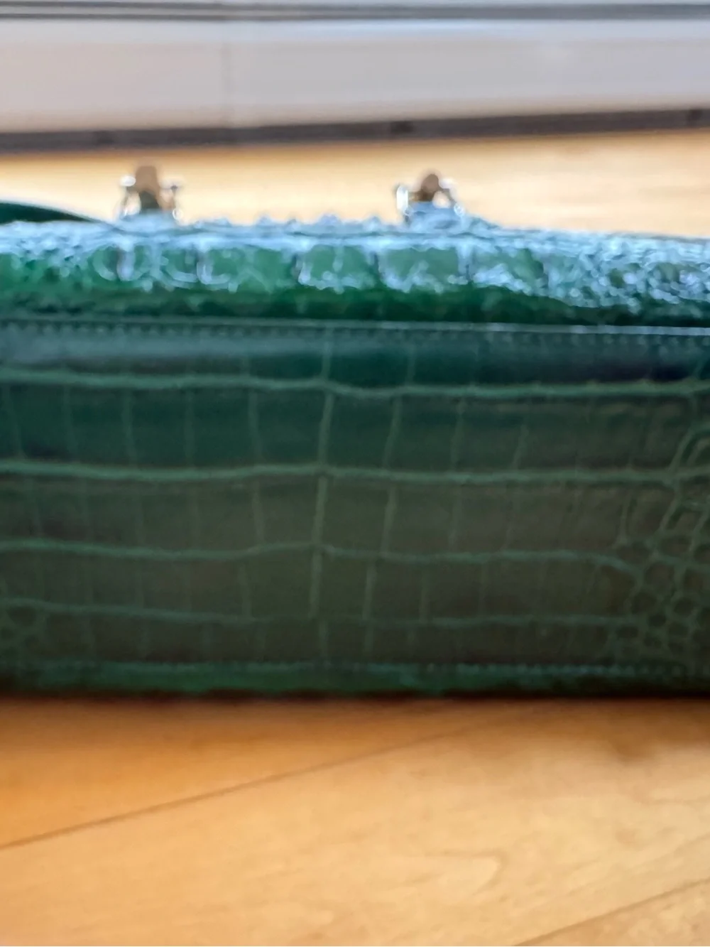 Dark Green Croc-Embossed Bamboo-Handle Satchel. Beautiful bag. Perfect condition